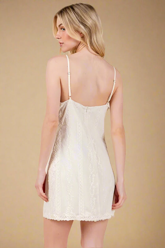 GeeGee - Lace Trim Textured Mini Dress – Soft Ivory