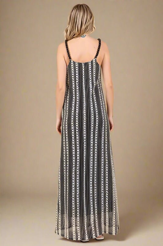 GeeGee - Plus Size Crochet Stripe Maxi Dress – Black/Ivory