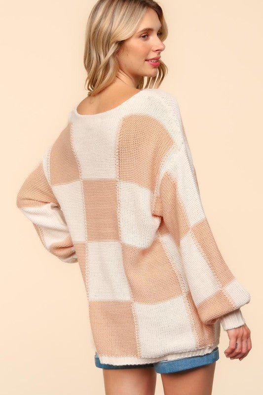 Haptics - Checkered Relaxed Fit Sweater in Apricot