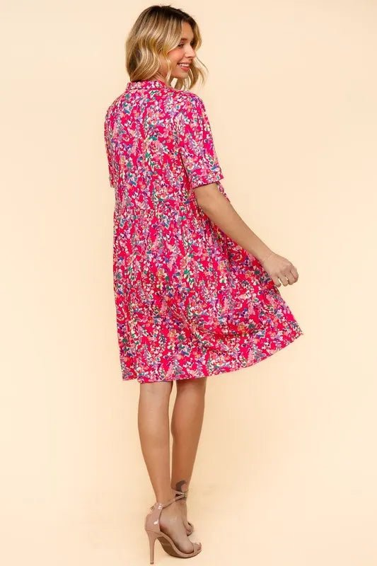 Haptics - Fuchsia Wildflower Collared Mini Dress