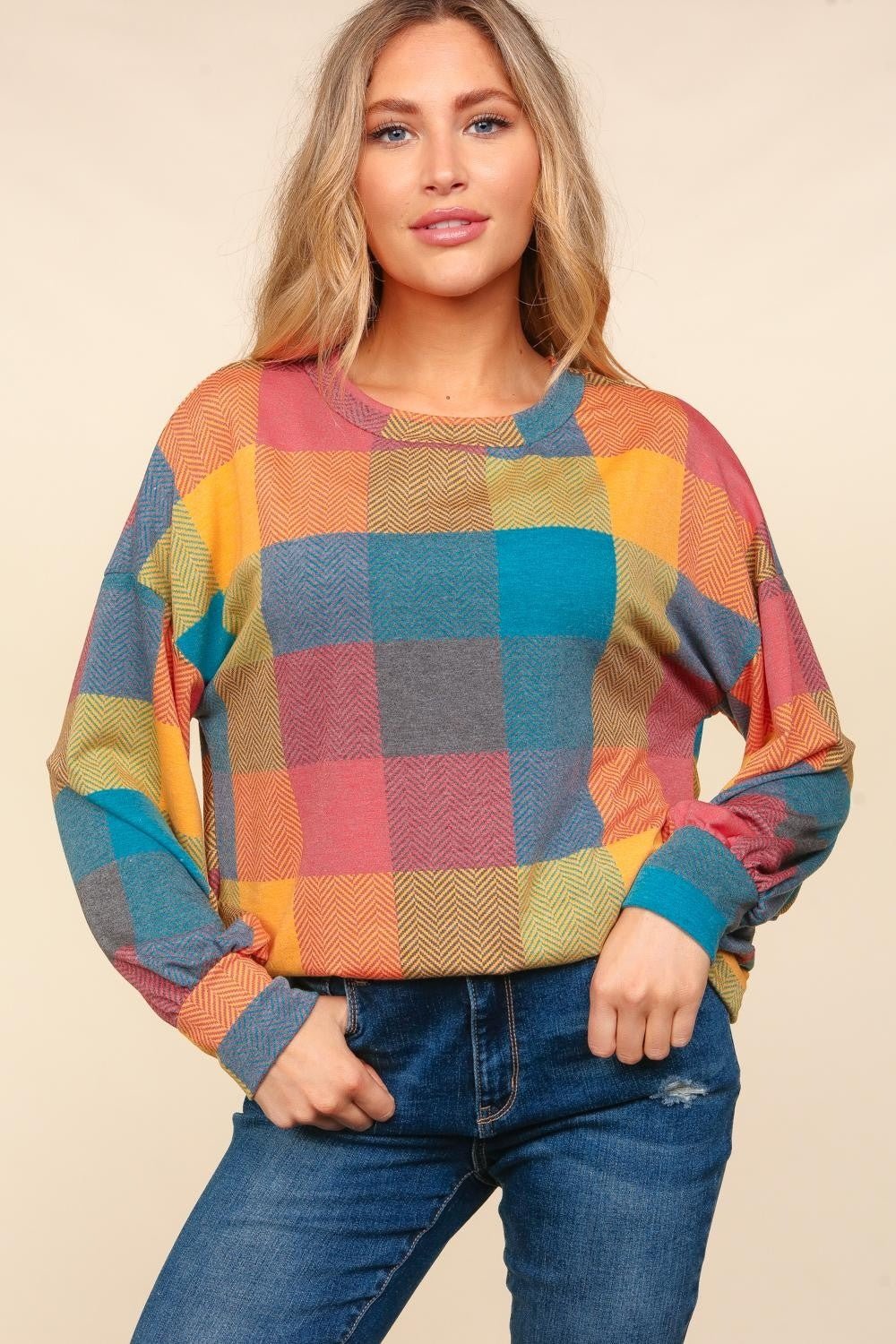 Haptics - Multicolor Contrast Plaid Sweater