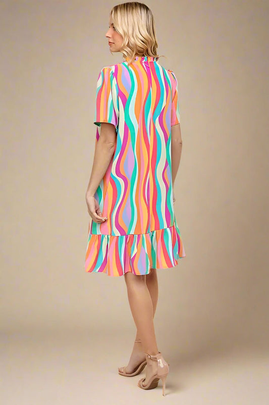 Haptics - Rainbow Swirl Ruffle Mini Dress