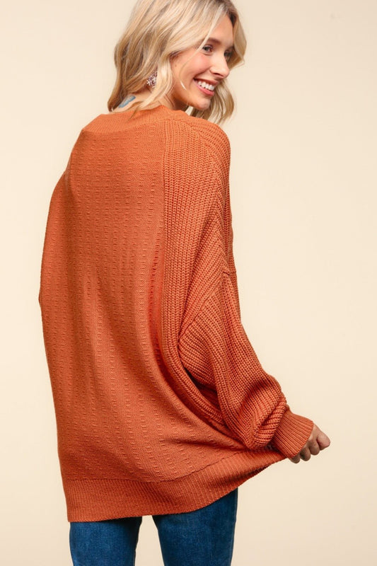 Haptics - Textured Asymmetric Hem Tunic Sweater in Pumpkin
