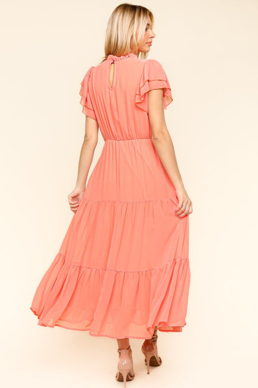 Haptics - Tiered Frilly Short Sleeve Maxi Dress in Peach