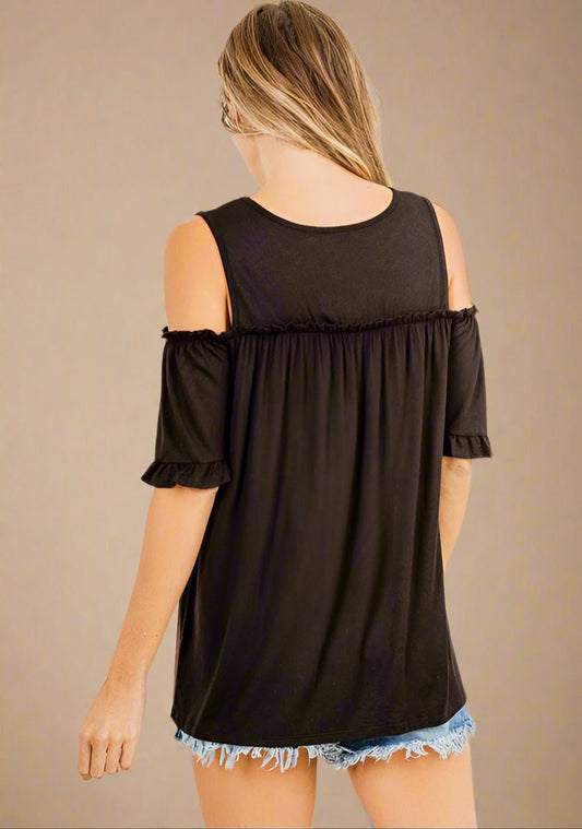 Heimish - Black Cold Shoulder T-Shirt
