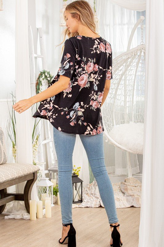 Heimish - Black Floral Babydoll Top