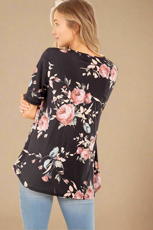 Heimish - Black Floral Babydoll Top