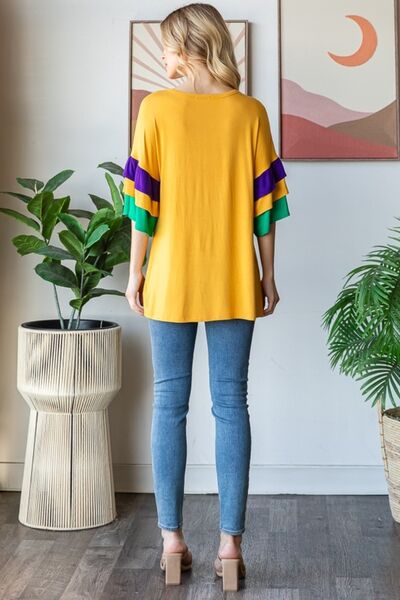 Heimish - Gold Color Block Ruffled Half Sleeve Top