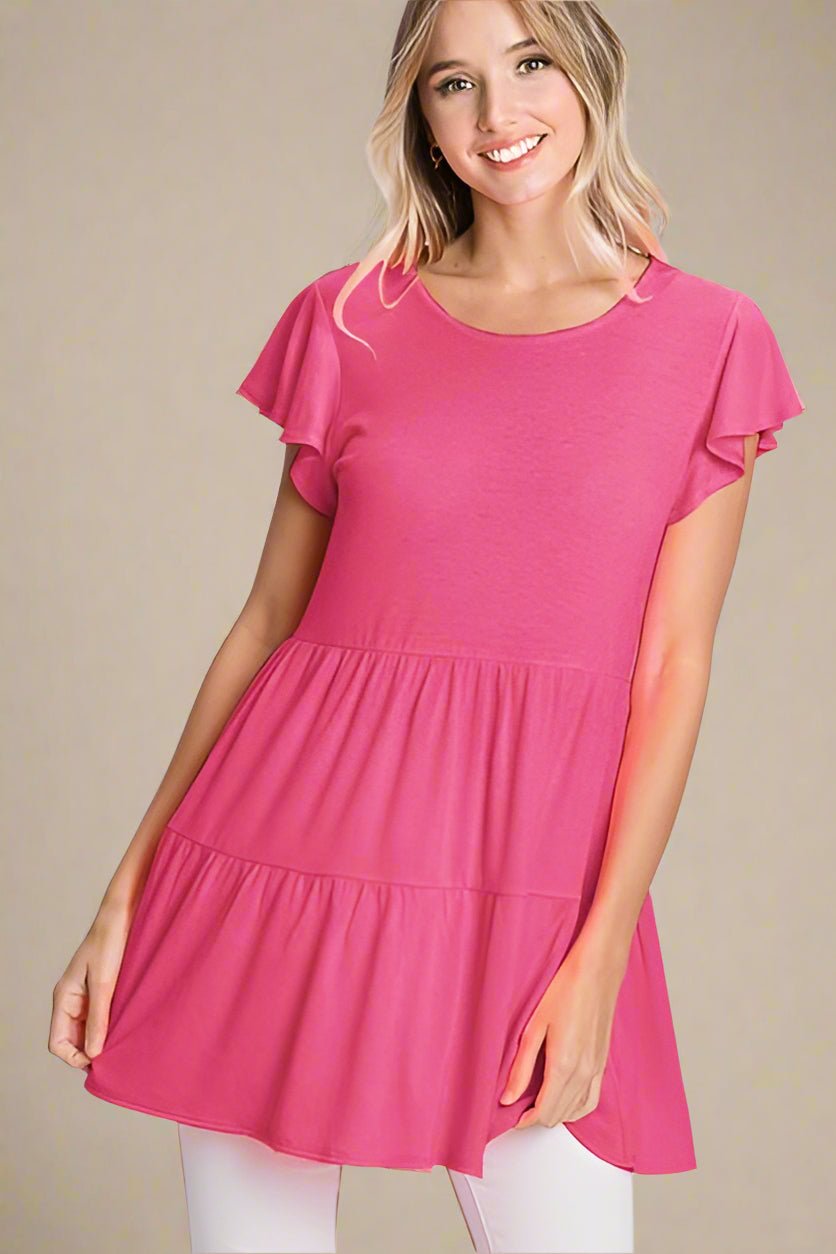 Heimish - Hot Pink Tiered Ruffle Sleeve Top