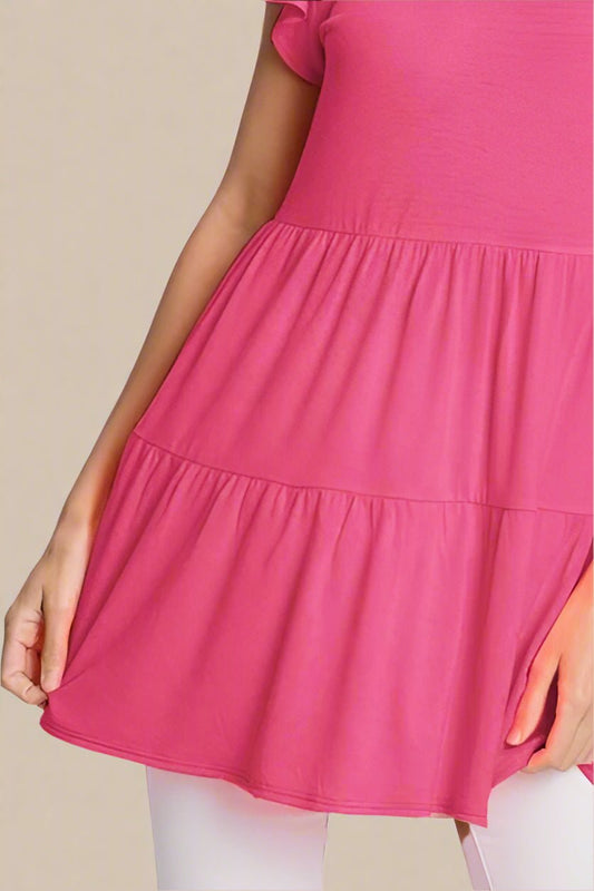 Heimish - Hot Pink Tiered Ruffle Sleeve Top