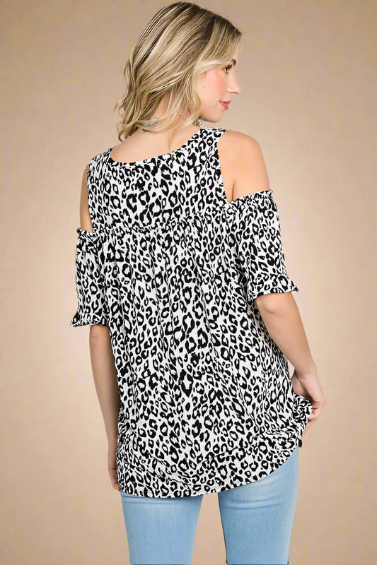 Heimish - Ivory & Black Leopard Cold Shoulder T-Shirt