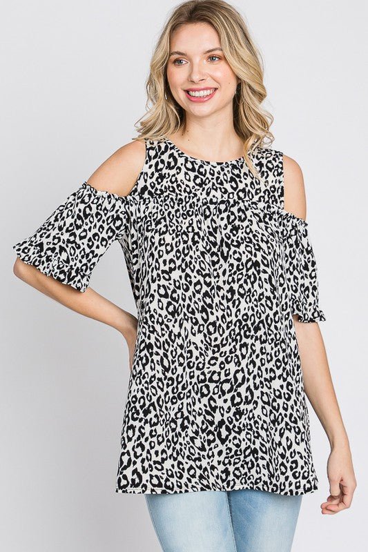 Heimish - Ivory & Black Leopard Cold Shoulder T-Shirt