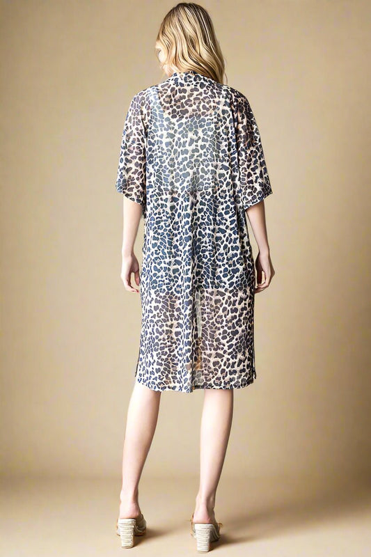 Heimish - Leopard Print Open Front Kimono Cardigan in Taupe