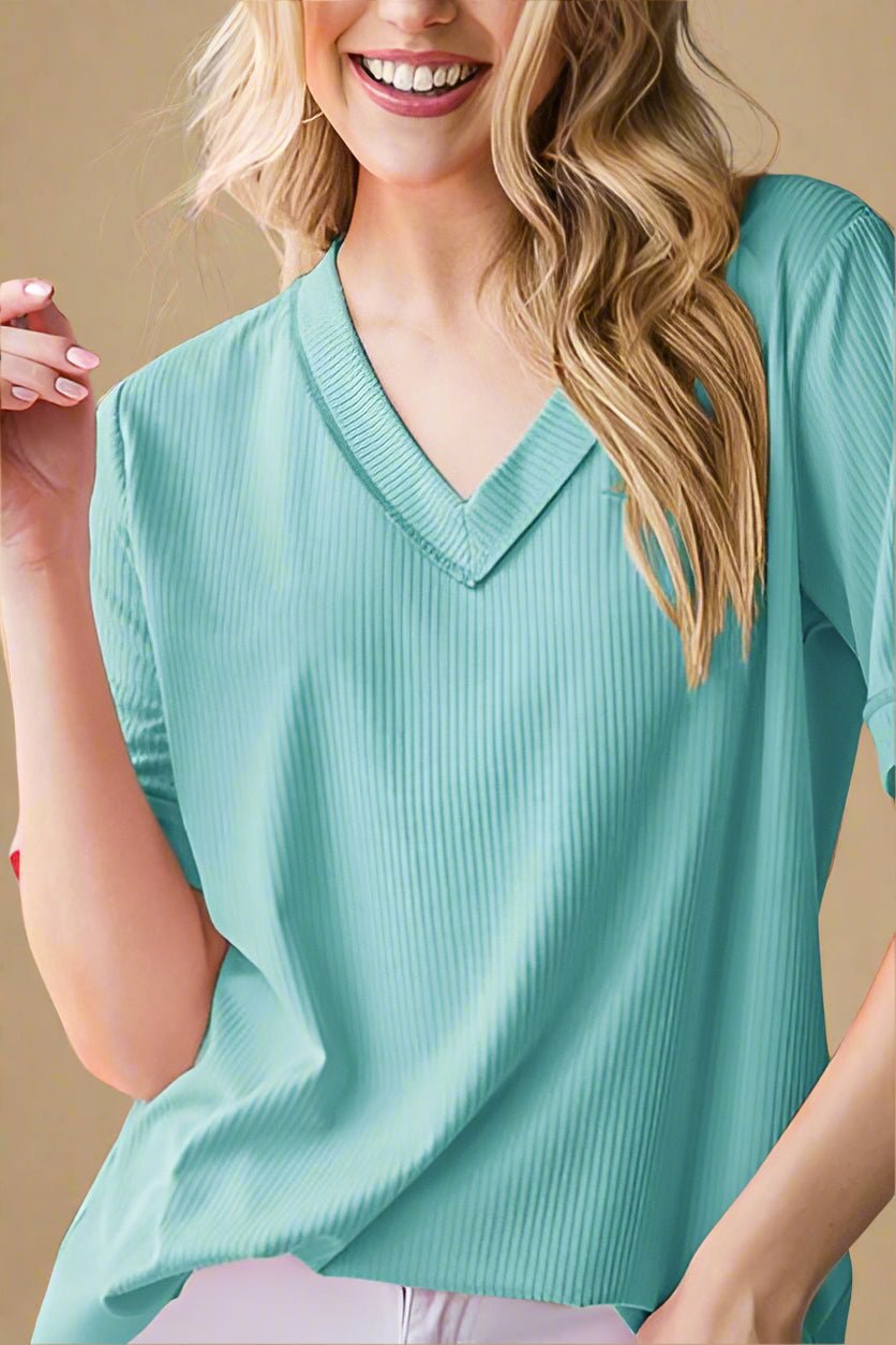 Heimish - Mint Blue V - Neck Half Sleeve T-Shirt