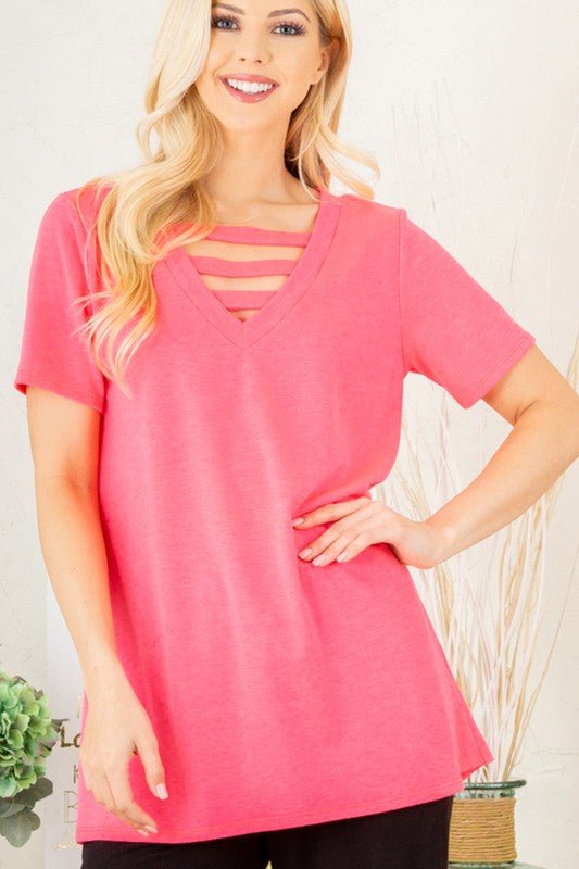 Heimish - Neon Pink Short Sleeve Cutout T-Shirt