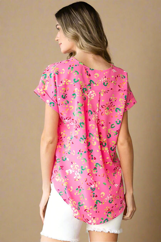 Heimish - Pink Animal Print V - Neck T-Shirt