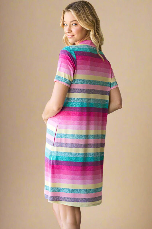 Heimish - Pink Multi Striped Short Sleeve Mini Tee Dress