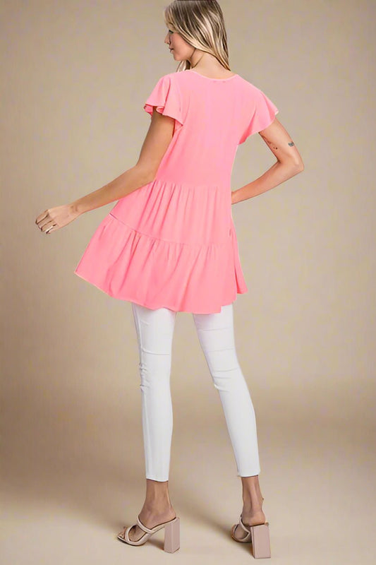 Heimish - Pink Tiered Ruffle Sleeve Top