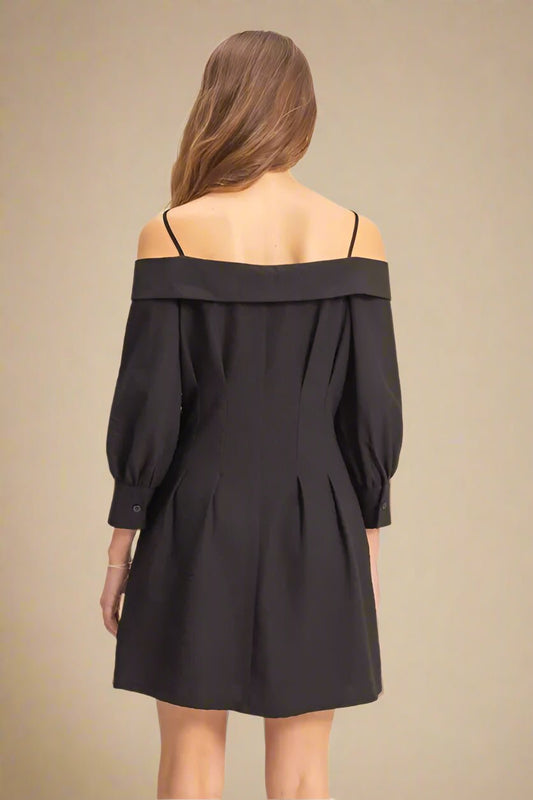 HYFVE - Black Off - Shoulder Button Mini Dress