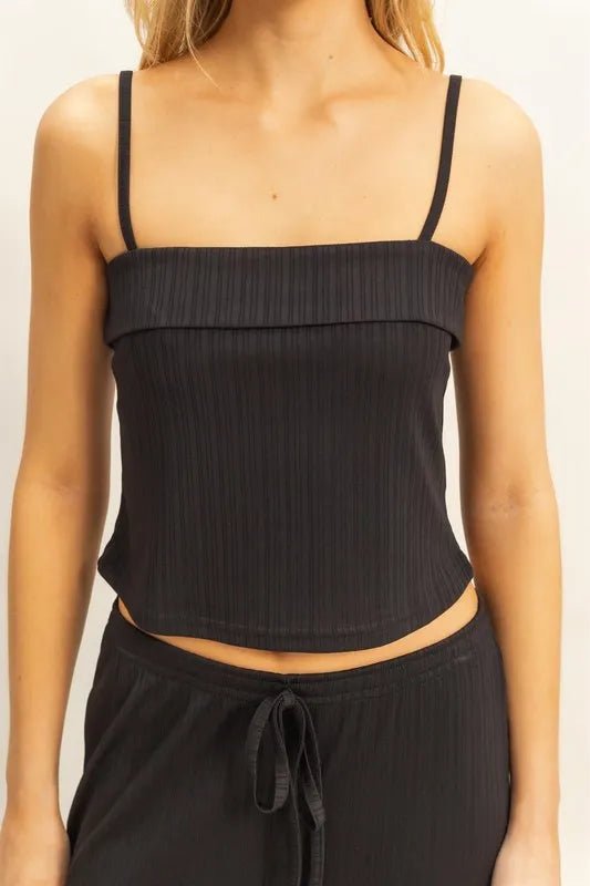 HYFVE - Black Rib Knit Lounge Set with Wide Leg Pants