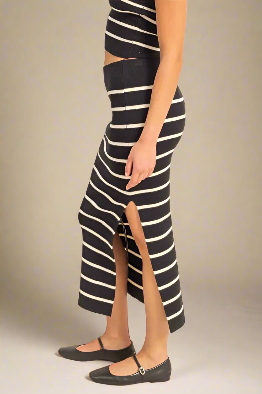 HYFVE - Black & White Stripe Knit Midi Skirt
