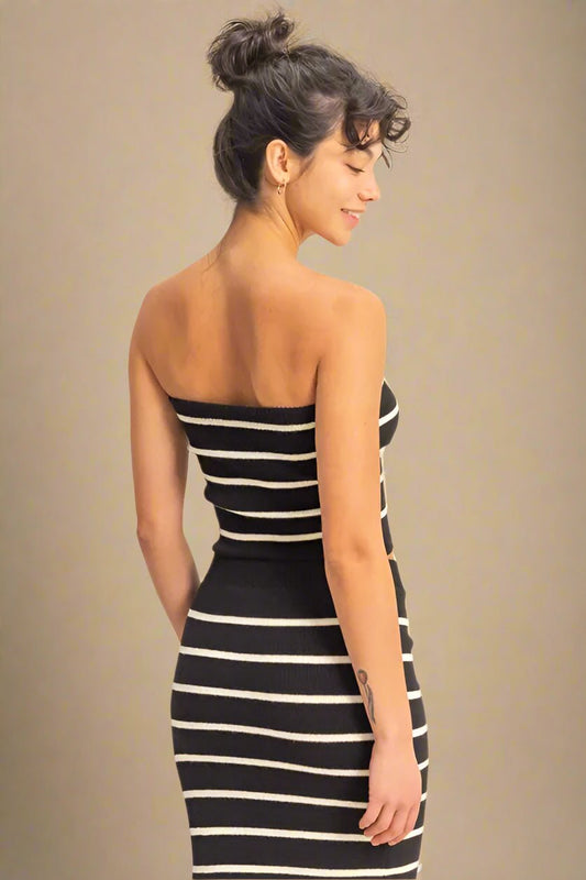 HYFVE - Black & White Striped Knit Tube Top