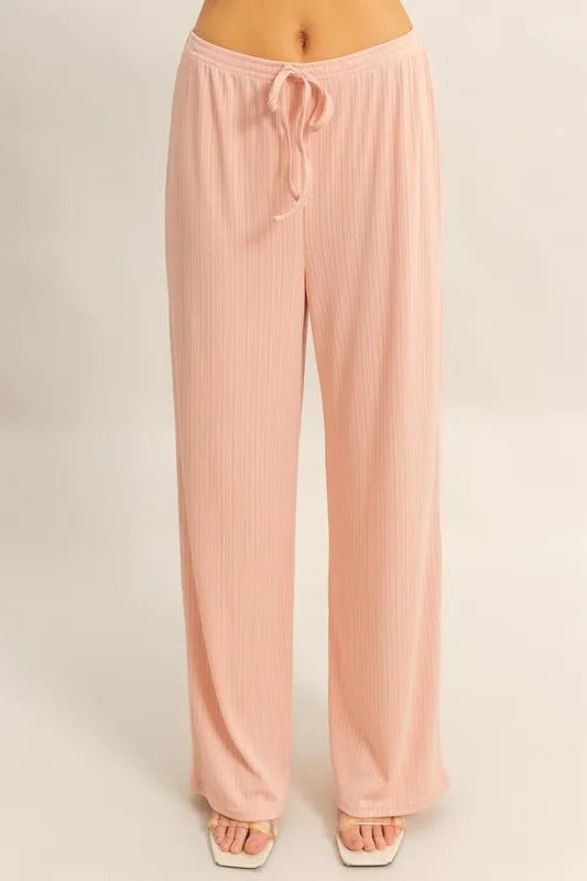 HYFVE - Blush Rib Knit Lounge Set with Wide Leg Pants
