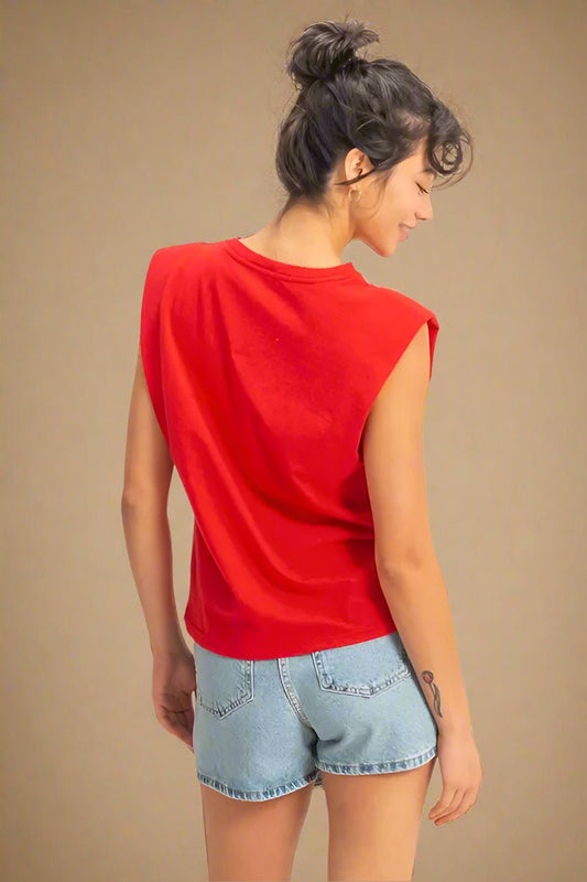 HYFVE - Bold Shoulder Muscle Tee in Cherry Red