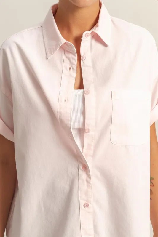 HYFVE - Boxy Short Sleeve Button - Up Shirt – Pale Pink