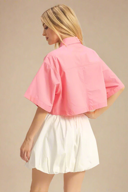 HYFVE - Boxy Utility Crop Shirt in Bubblegum Pink