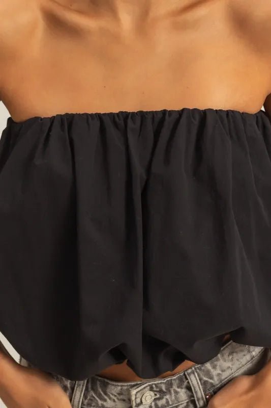 HYFVE - Bubble Hem Strapless Crop Top in Faded Black