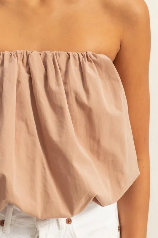 HYFVE - Bubble Hem Strapless Crop Top in Mocha
