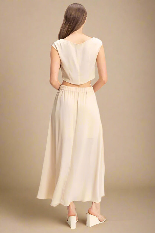 HYFVE - Champagne Beige Crop Top and Maxi Skirt Set