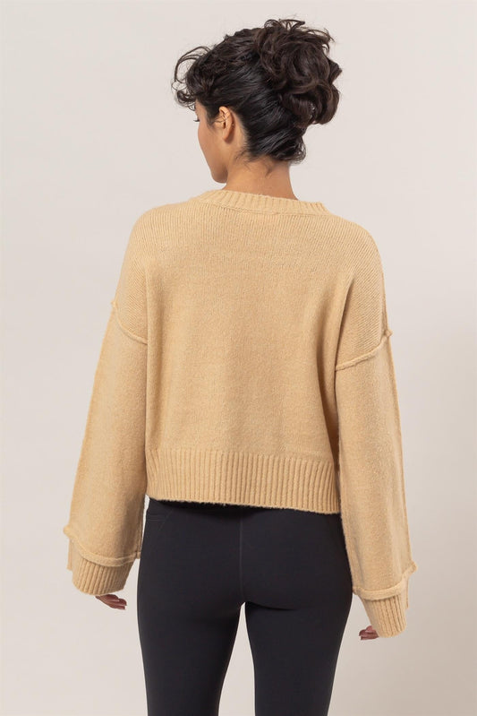 HYFVE - Dropped Shoulder Rib Knit Sweater in Taupe