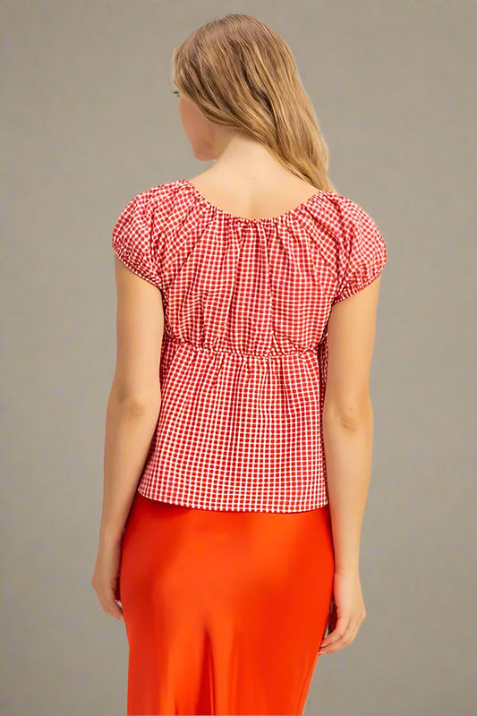 HYFVE - Gingham Peplum Top in Cherry Red