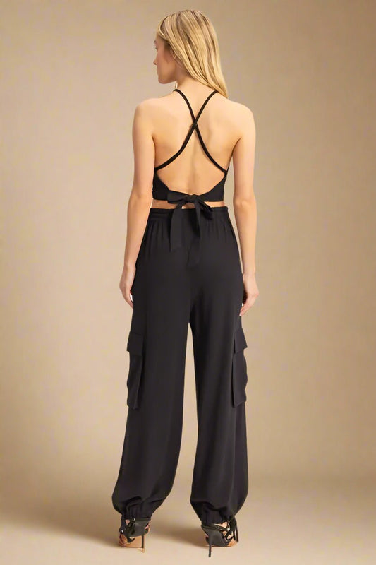 HYFVE - Halter Crop Top & Cargo Joggers Set – Black
