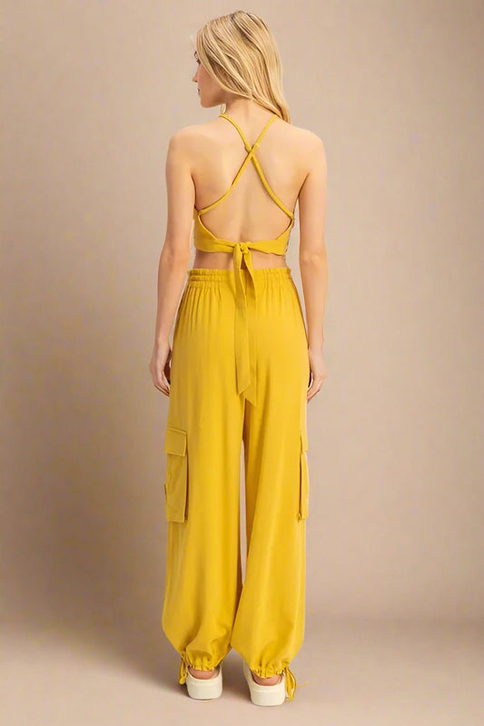 HYFVE - Halter Crop Top & Cargo Joggers Set – Golden Yellow