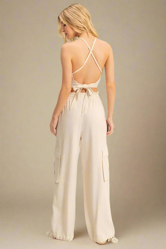 HYFVE - Halter Crop Top & Cargo Joggers Set – Natural Sand