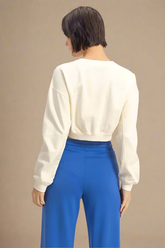HYFVE - Ivory Cropped Sweatshirt with Elastic Hem