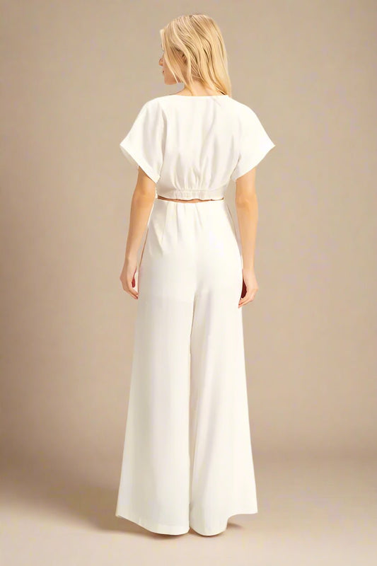 HYFVE - Ivory Twist Front Set with Wide Leg Pants