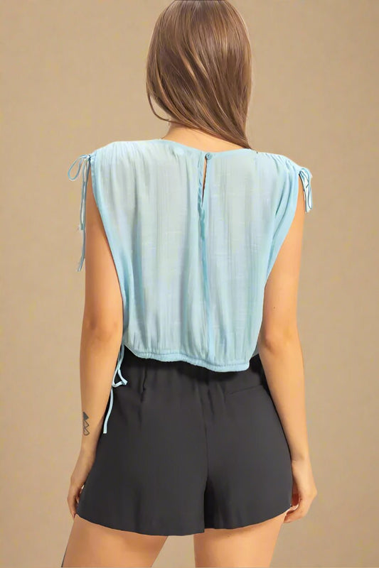 HYFVE - Light Blue Gauze Drawstring Blouse