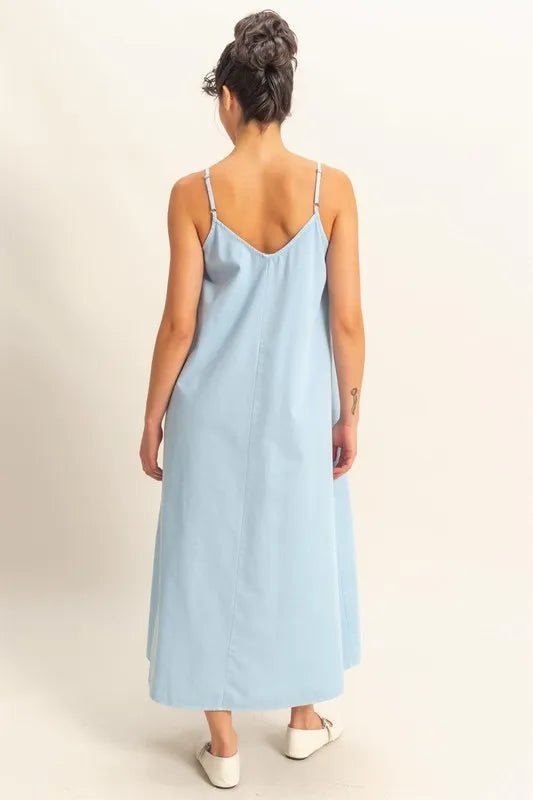 HYFVE - Light Blue V - Neck Swing Maxi Dress