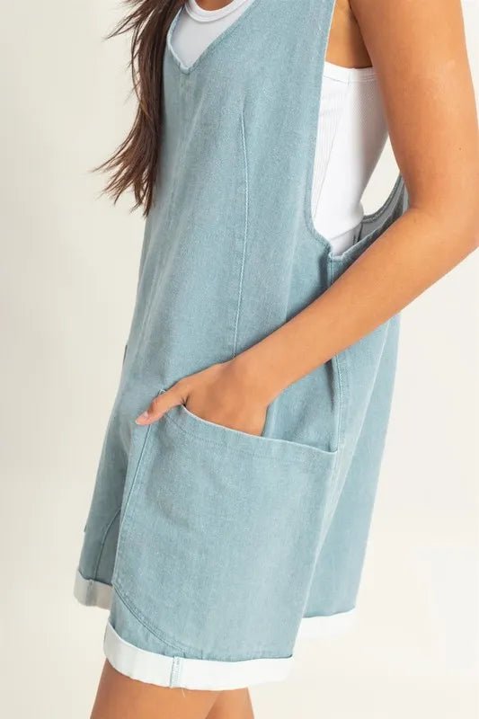 HYFVE - Light Denim Sleeveless Pocket Romper