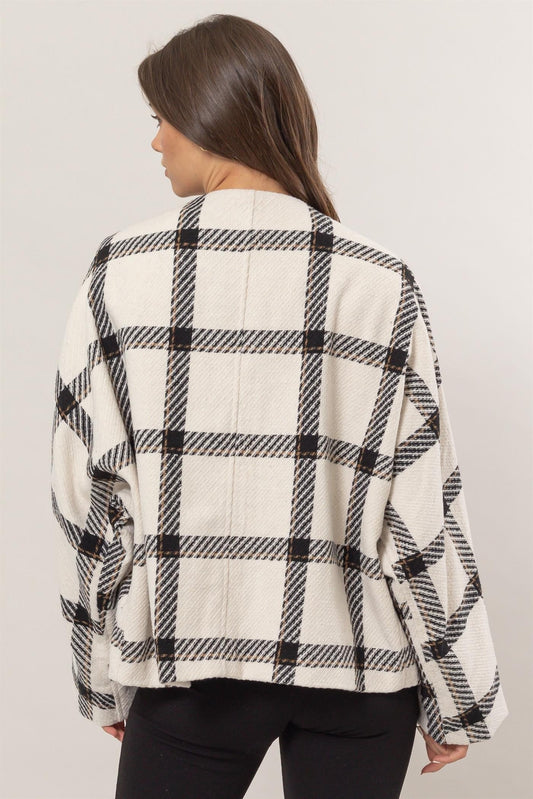 HYFVE - Long Sleeve Plaid Jacket in Cream