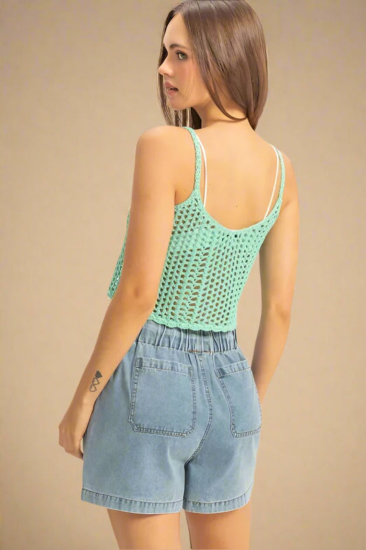 HYFVE - Mint Green Crochet Crop Tank