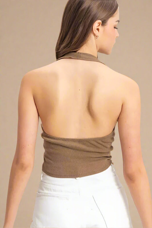 HYFVE - Mocha Rib Knit Halter Top