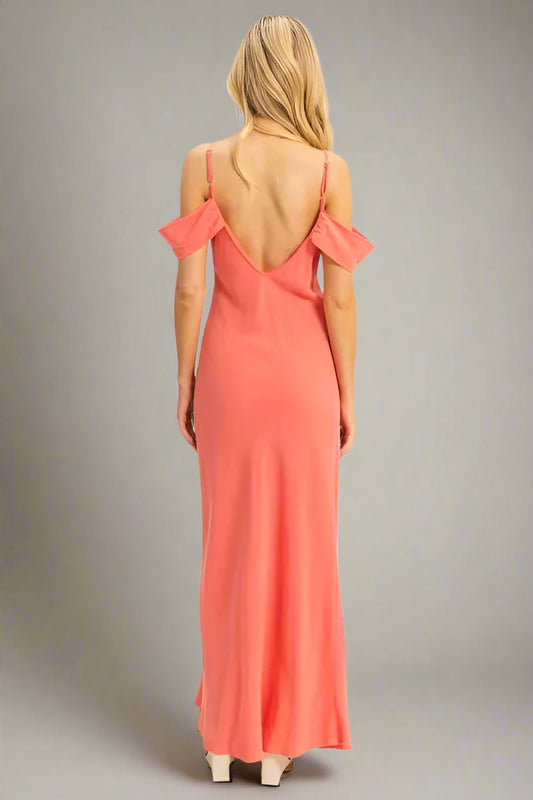 HYFVE - Off Shoulder Maxi Dress in Soft Coral Pink