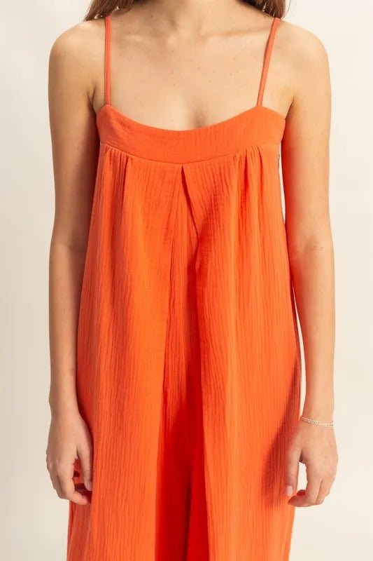 HYFVE - Orange Textured Wide Leg Jumpsuit