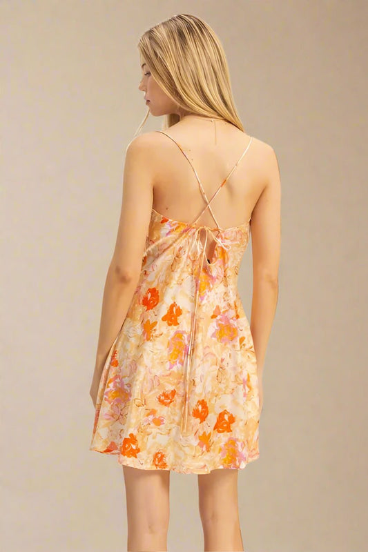HYFVE - Peach & Floral Multicolor Cowl Neck Mini Dress