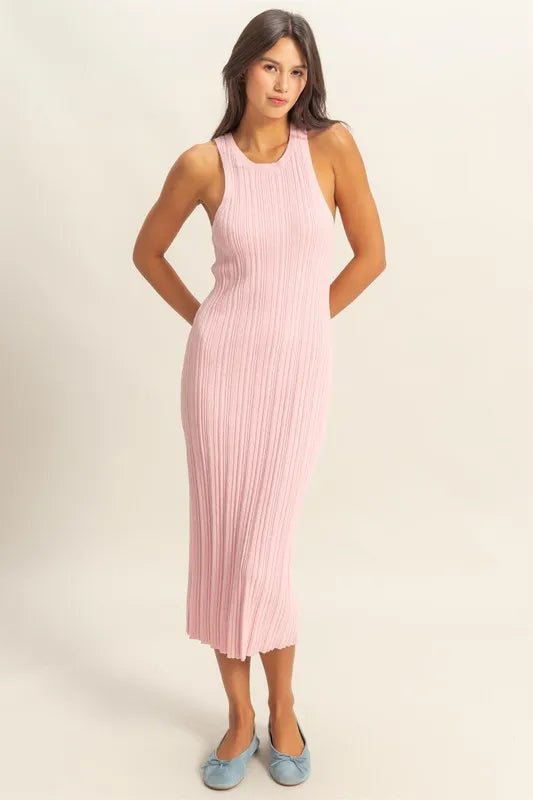 HYFVE - Pink Ribbed Knit Midi Dress